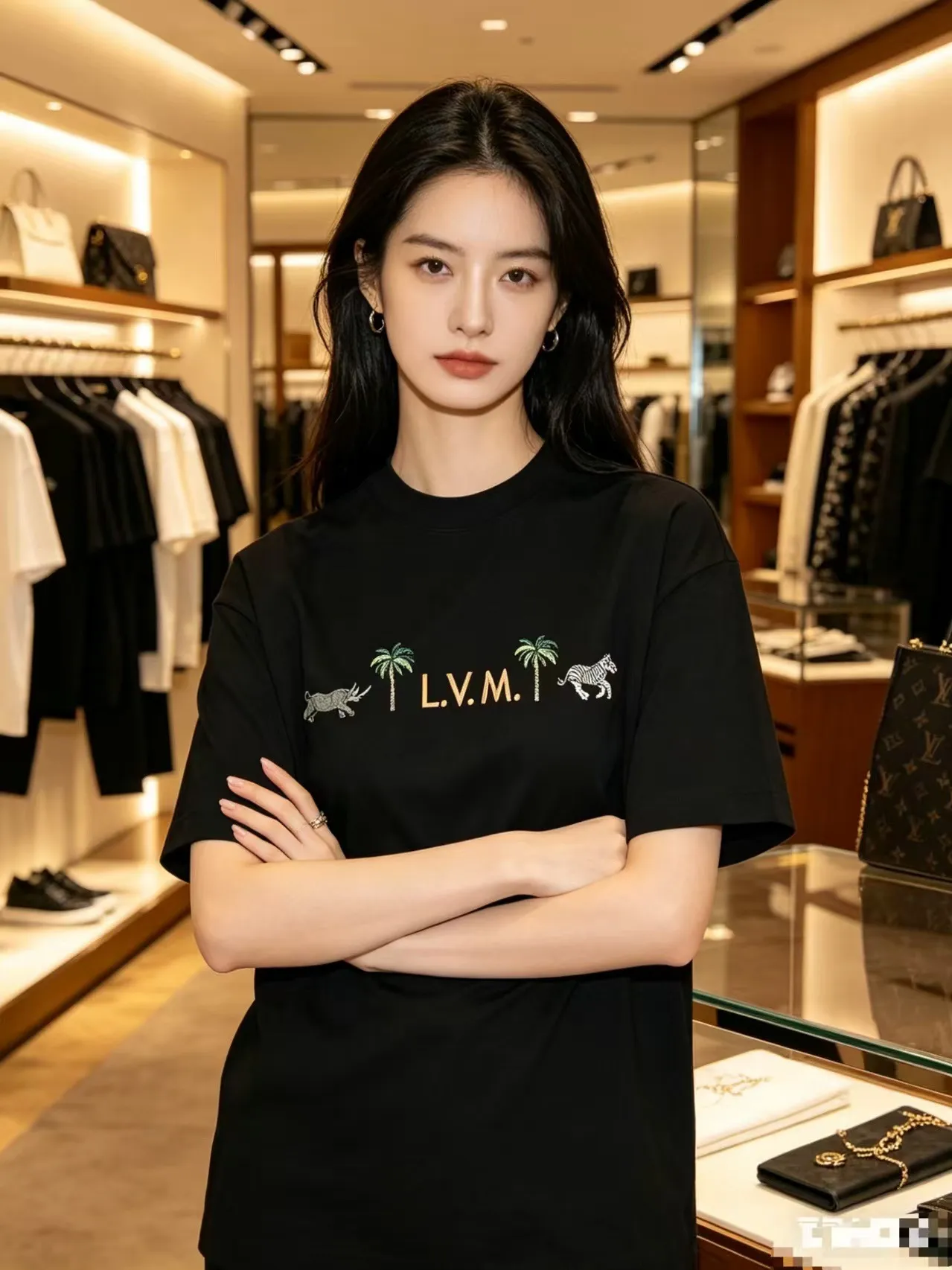 Louis Vuitton/Louis Vuitton 26ss animal embroidered short sleeves